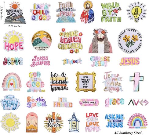 35PCS Love Jesus Iron on Patches, Cartoon Religious Positive Jesus Bible Embroidered Applique for Clothes, Custom Christian Quotes Patches for Hats, Jackets, Bags, Backpacks, Dress in Saudi Arabia