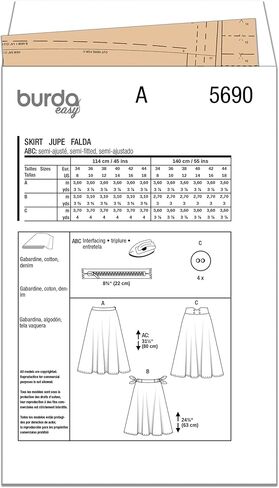 Burda Style X05690BURDA مجموعة أنماط خياطة تنانير الآنسة سهلة الصنع، رمز التصميم B5690، المقاسات 8-18 (34-44) in Kuwait