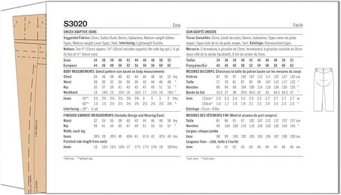 Simplicity SS3020BB Unisex Adaptive Jeans Sewing Pattern Packet by Sewn Adaptive, Design Code S3020, Sizes 44-46-48-50-52, Multicolor in Saudi Arabia