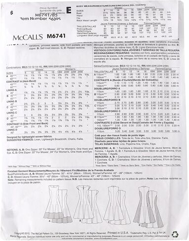 McCall's Pattern Company M6741B50 Misses'/Women's Petite Lined Dresses Sewing Template, Size B5 (8-10-12-14-16) in Saudi Arabia