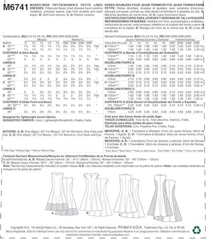 McCall's Pattern Company M6741B50 Misses'/Women's Petite Lined Dresses Sewing Template, Size B5 (8-10-12-14-16) in Saudi Arabia