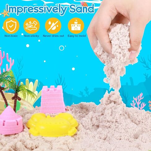 Mikiwon Ocean Sensory Bin, Sandbox Play Sand Art Kit with 1.65lbs Play Sand, Sea Animal Toys Molds, Sensory Play for Girls Boys Age 3 4 5 6 7 8, Beach Toys for Kids Xmas Birthday Gifts in Saudi Arabia