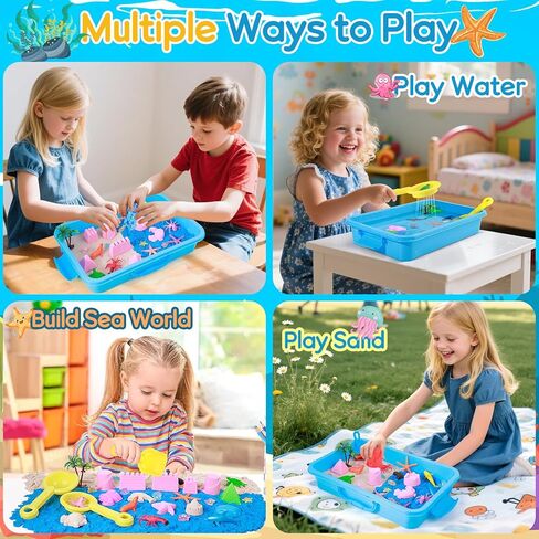 Mikiwon Ocean Sensory Bin, Sandbox Play Sand Art Kit with 1.65lbs Play Sand, Sea Animal Toys Molds, Sensory Play for Girls Boys Age 3 4 5 6 7 8, Beach Toys for Kids Xmas Birthday Gifts in Saudi Arabia