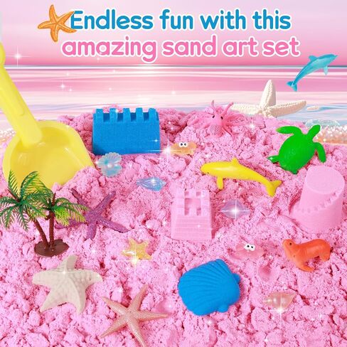 Mikiwon Ocean Sensory Bin, Sandbox Play Sand Art Kit with 1.65lbs Play Sand, Sea Animal Toys Molds, Sensory Play for Girls Boys Age 3 4 5 6 7 8, Beach Toys for Kids Xmas Birthday Gifts in Saudi Arabia