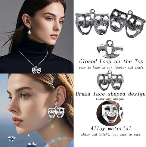 20Pcs Retro Comedy and Tragedy Mardi Alloy Charms,Antique Silver Happy Sad Drama Mask Dance Ball Expression Mini Charms for DIY Jewelry Craft Making in Saudi Arabia