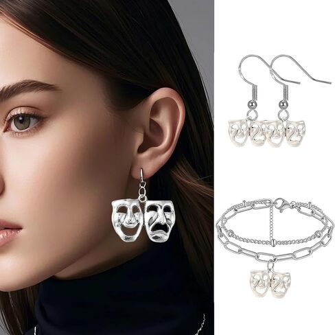 20Pcs Retro Comedy and Tragedy Mardi Alloy Charms,Antique Silver Happy Sad Drama Mask Dance Ball Expression Mini Charms for DIY Jewelry Craft Making in Saudi Arabia