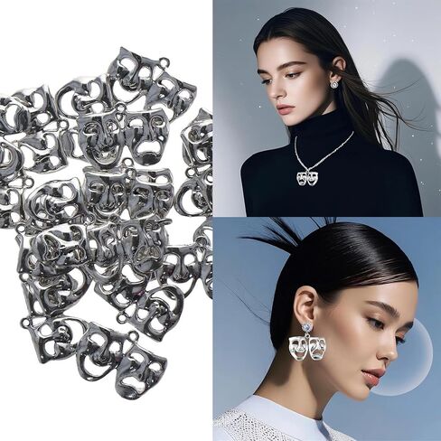 20Pcs Retro Comedy and Tragedy Mardi Alloy Charms,Antique Silver Happy Sad Drama Mask Dance Ball Expression Mini Charms for DIY Jewelry Craft Making in Saudi Arabia