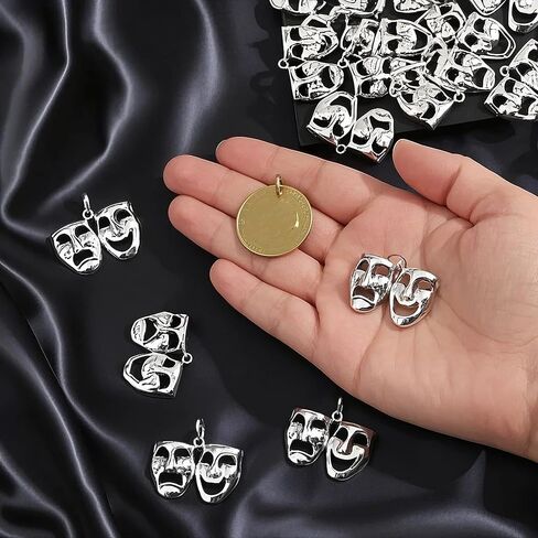 20Pcs Retro Comedy and Tragedy Mardi Alloy Charms,Antique Silver Happy Sad Drama Mask Dance Ball Expression Mini Charms for DIY Jewelry Craft Making in Saudi Arabia