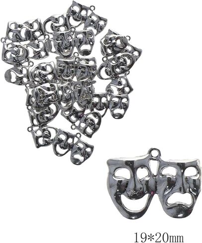 20Pcs Retro Comedy and Tragedy Mardi Alloy Charms,Antique Silver Happy Sad Drama Mask Dance Ball Expression Mini Charms for DIY Jewelry Craft Making in Saudi Arabia