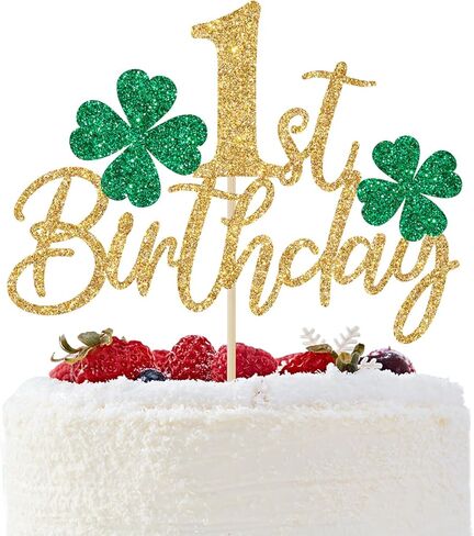 غلاف كعكة عيد الميلاد الأول من شامروك، زينة كعكة عيد ميلاد لاكي وان، زينة حفلات عيد الميلاد الأول لعيد القديس باتريك، لمعان ذهبي in Saudi Arabia