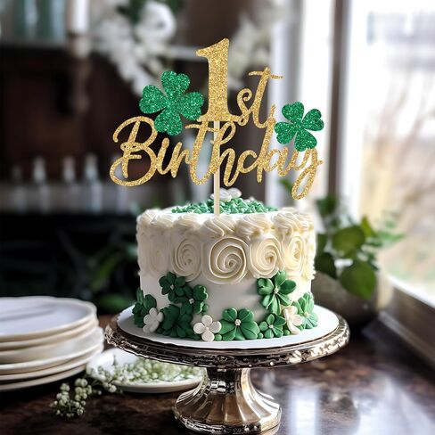 غلاف كعكة عيد الميلاد الأول من شامروك، زينة كعكة عيد ميلاد لاكي وان، زينة حفلات عيد الميلاد الأول لعيد القديس باتريك، لمعان ذهبي in Saudi Arabia