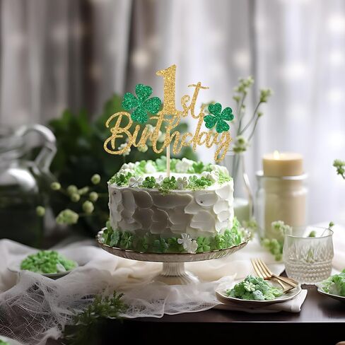 غلاف كعكة عيد الميلاد الأول من شامروك، زينة كعكة عيد ميلاد لاكي وان، زينة حفلات عيد الميلاد الأول لعيد القديس باتريك، لمعان ذهبي in Saudi Arabia