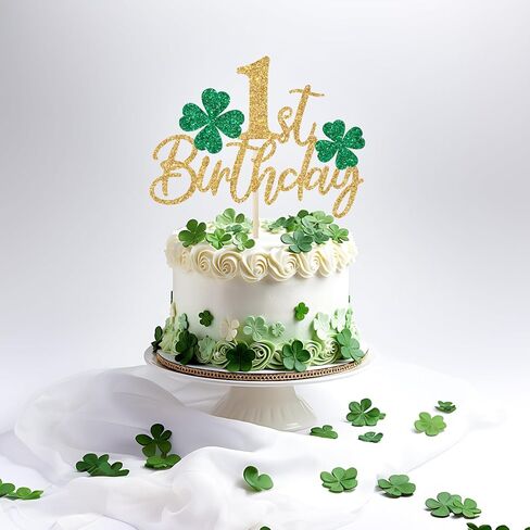 غلاف كعكة عيد الميلاد الأول من شامروك، زينة كعكة عيد ميلاد لاكي وان، زينة حفلات عيد الميلاد الأول لعيد القديس باتريك، لمعان ذهبي in Saudi Arabia