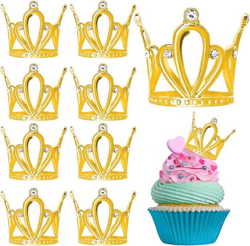 9 Pcs Mini Gold Crown Cake Toppers - Tiny Queen & Princess Crown Decor, Premium Cupcake Toppers for Birthday Cakes, Wedding Desserts & Party Decor in Saudi Arabia