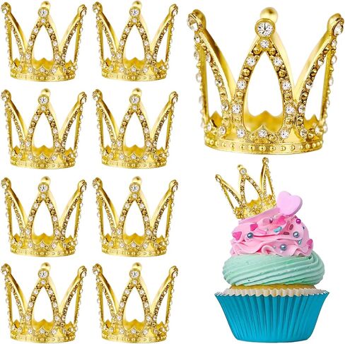 9 Pcs Mini Gold Crown Cake Toppers - Tiny Queen & Princess Crown Decor, Premium Cupcake Toppers for Birthday Cakes, Wedding Desserts & Party Decor in Saudi Arabia