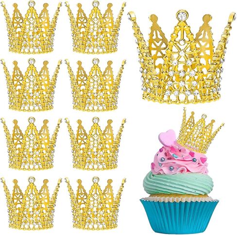 9 Pcs Mini Gold Crown Cake Toppers - Tiny Queen & Princess Crown Decor, Premium Cupcake Toppers for Birthday Cakes, Wedding Desserts & Party Decor in Saudi Arabia