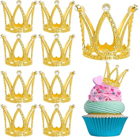 9 Pcs Mini Gold Crown Cake Toppers - Tiny Queen & Princess Crown Decor, Premium Cupcake Toppers for Birthday Cakes, Wedding Desserts & Party Decor in Saudi Arabia