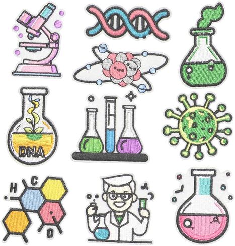 10PCS Science Iron on Patches Set, Beaker Microscope DNA Molecule Atom Embroidered Appliques for Clothes, Jackets, Bags, Backpacks in Saudi Arabia