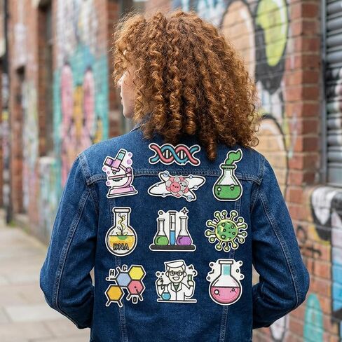 10PCS Science Iron on Patches Set, Beaker Microscope DNA Molecule Atom Embroidered Appliques for Clothes, Jackets, Bags, Backpacks in Saudi Arabia