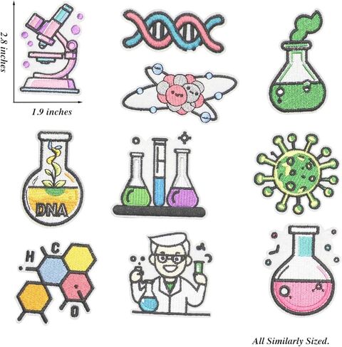 10PCS Science Iron on Patches Set, Beaker Microscope DNA Molecule Atom Embroidered Appliques for Clothes, Jackets, Bags, Backpacks in Saudi Arabia