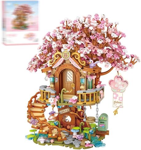 Japanese Sakura Tree House Building Blocks Set, Pink Cherry Tree Bonsai Creative Architecture, Home Decor or Idea Gifts for Adults and Kids, Mini Particles 1149 PCS (1381) in Saudi Arabia