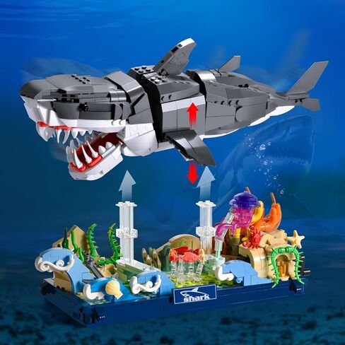 Mechanical Shark Building Set for Adult,Sea Fish Model Builing Blocks with Stand,Movable Ocean Animal Toy for Home Office Decor,Gift for Teens Boys Girls Ages 8+,1031PCS in Kuwait