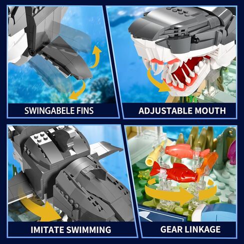 Mechanical Shark Building Set for Adult,Sea Fish Model Builing Blocks with Stand,Movable Ocean Animal Toy for Home Office Decor,Gift for Teens Boys Girls Ages 8+,1031PCS in Kuwait