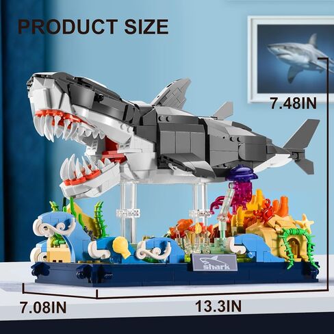 Mechanical Shark Building Set for Adult,Sea Fish Model Builing Blocks with Stand,Movable Ocean Animal Toy for Home Office Decor,Gift for Teens Boys Girls Ages 8+,1031PCS in Kuwait