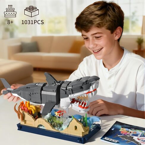 Mechanical Shark Building Set for Adult,Sea Fish Model Builing Blocks with Stand,Movable Ocean Animal Toy for Home Office Decor,Gift for Teens Boys Girls Ages 8+,1031PCS in Kuwait