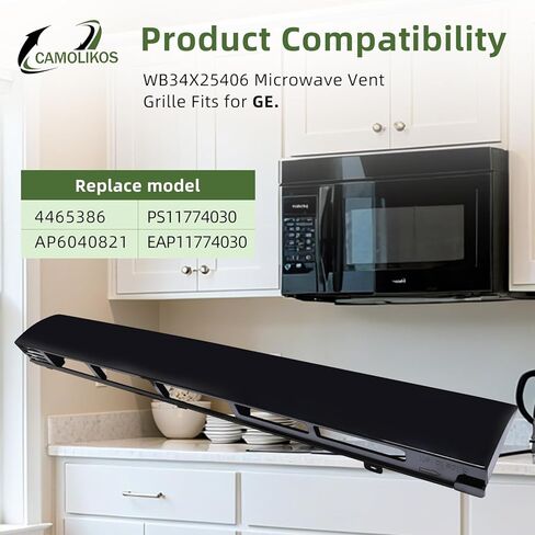 WB34X25406 Microwave Vent Grille Fits for GE WB34X25406 Top Vent Grille Replacement 4465386 AP6040821 PS11774030 EAP11774030 (Black 1PC) in Kuwait