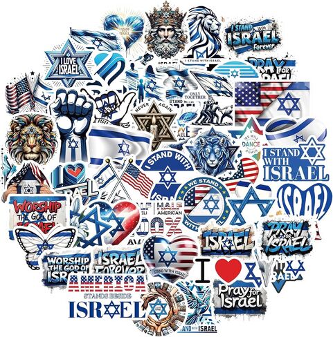 ملصقات إسرائيل 55 قطعة - أنا أقف مع إسرائيل أمريكا الصداقة الأمة الإسرائيلية تظهر أعلام الدعم الخاصة بك ختم الفينيل - سهل اللصق والإزالة للموكب ونافذة السيارات والشاحنات وزجاجات المياه in Kuwait