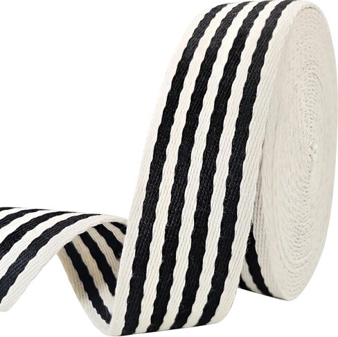 1 1/2 Inch Striped Cotton Webbing Straps - 6 Yards Jacquard Fabric Ribbon Heavy Duty Straps for Bags Making,Harnesses,Backpack, Belts,Clothing,Sewing (Black) in Saudi Arabia