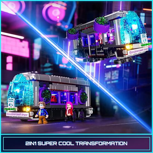 مجموعة مكعبات بناء وإضاءة Cyberpunk Future-Bus - مجموعة مركبات Cyberpunk City Future LED ضوء 2 في 1 مجموعة عرض نموذج السيارة 605 قطعة للبالغين ومحبي الخيال العلمي in Kuwait