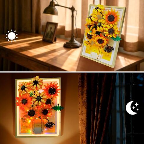 Motion-Sensing LED Light Sunflower Photo Frame Building Kit 1011 PCS, Inspired Wall Art Decor, Creative Gift for Adults & Teens 14+ in Saudi Arabia