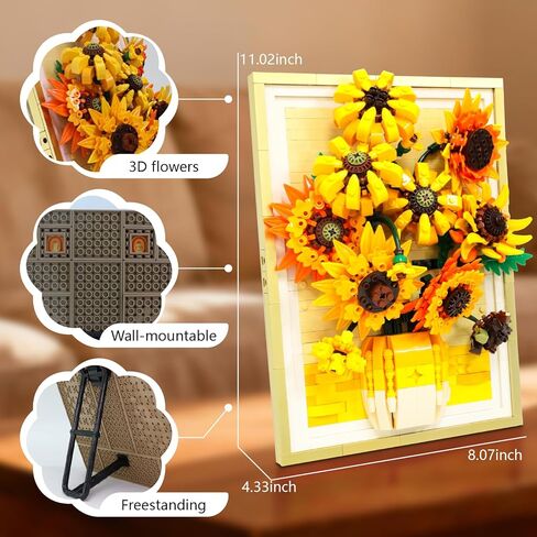 Motion-Sensing LED Light Sunflower Photo Frame Building Kit 1011 PCS, Inspired Wall Art Decor, Creative Gift for Adults & Teens 14+ in Saudi Arabia