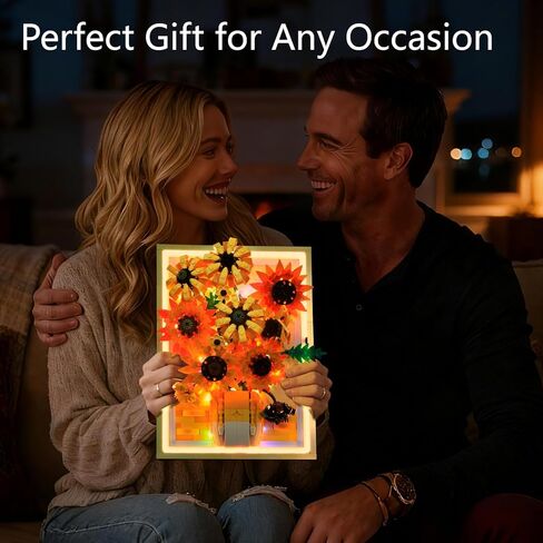 Motion-Sensing LED Light Sunflower Photo Frame Building Kit 1011 PCS, Inspired Wall Art Decor, Creative Gift for Adults & Teens 14+ in Saudi Arabia