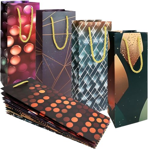 WorldBazaar 12 Pack Wine Gift Bags Holiday Paper Bags Set Home Wedding Birthday Party Favor Reusable Wine Wrapping Bag with Handles 14 Inch in Saudi Arabia
