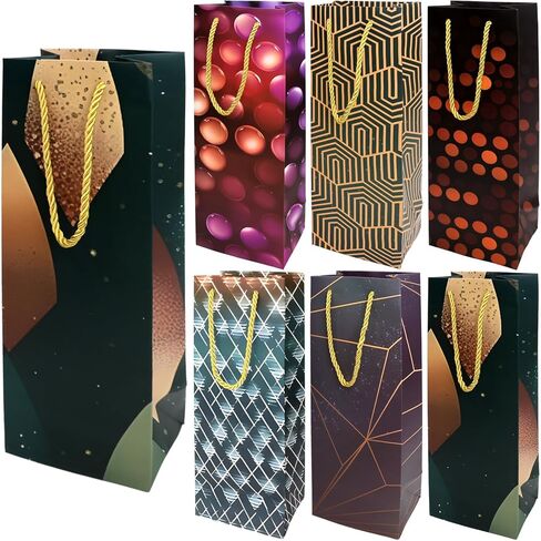 WorldBazaar 12 Pack Wine Gift Bags Holiday Paper Bags Set Home Wedding Birthday Party Favor Reusable Wine Wrapping Bag with Handles 14 Inch in Saudi Arabia