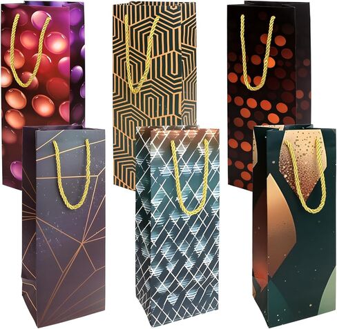 WorldBazaar 12 Pack Wine Gift Bags Holiday Paper Bags Set Home Wedding Birthday Party Favor Reusable Wine Wrapping Bag with Handles 14 Inch in Saudi Arabia