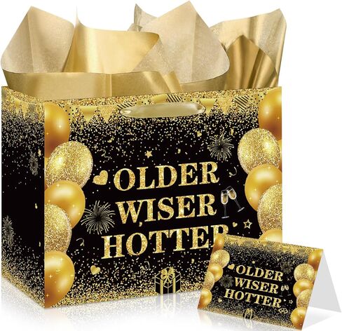 Funny Birthday Bag Black Gold Birthday Gift Bag for Men Old Lives Matter Wrapping Paper with Tissue Paper Greeting Card Retirement Gift Wrap Bags for Dad Grandpa Husband Bday Party Decoration Suppllies in Saudi Arabia