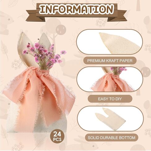 Affrolling 24 Set Easter Bunny Party Favor Bags Easter Burlap Gift Bag with Pastel Bow Ribbon and Artificial Flowers Rabbit Ears Treat Basket Stuffers Bulk for Kids Goodie Candy Hunt Stuffer Birthday in Saudi Arabia