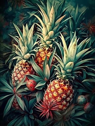 Diamond Art Painting Hawaiian Pineapples Tropical Palm Leaves Flowers in Jungle（1） Kit for Adults Diamond Art Painting by Number Kits Gem Art Wall Home Decor(Canvas 11.8 x15.8inch) in Saudi Arabia