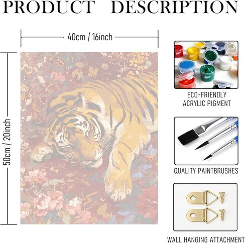 طقم طلاء نمر زهري أحمر عتيق من RLTXBUK بالأرقام للبالغين والأطفال المبتدئين من 4 إلى 12 عامًا، مجموعات طلاء زيتي على القماش مؤطرة لهدايا ديكور المنزل مقاس 16 × 20 بوصة in Kuwait