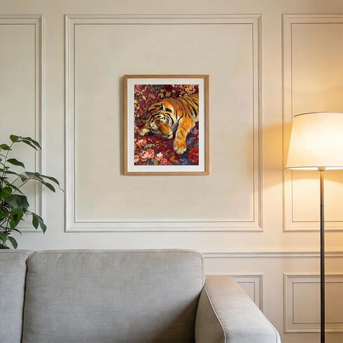 طقم طلاء نمر زهري أحمر عتيق من RLTXBUK بالأرقام للبالغين والأطفال المبتدئين من 4 إلى 12 عامًا، مجموعات طلاء زيتي على القماش مؤطرة لهدايا ديكور المنزل مقاس 16 × 20 بوصة in Kuwait