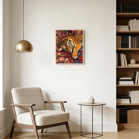 طقم طلاء نمر زهري أحمر عتيق من RLTXBUK بالأرقام للبالغين والأطفال المبتدئين من 4 إلى 12 عامًا، مجموعات طلاء زيتي على القماش مؤطرة لهدايا ديكور المنزل مقاس 16 × 20 بوصة in Kuwait