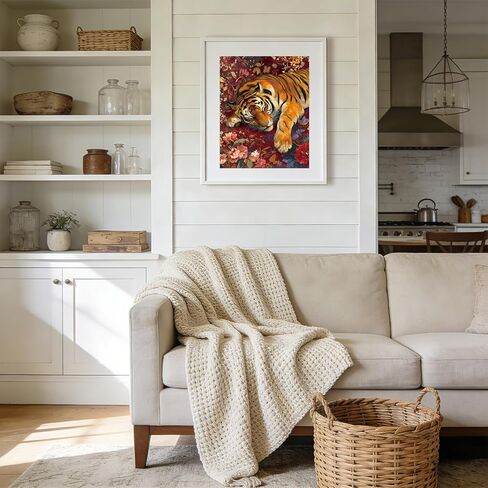 طقم طلاء نمر زهري أحمر عتيق من RLTXBUK بالأرقام للبالغين والأطفال المبتدئين من 4 إلى 12 عامًا، مجموعات طلاء زيتي على القماش مؤطرة لهدايا ديكور المنزل مقاس 16 × 20 بوصة in Kuwait