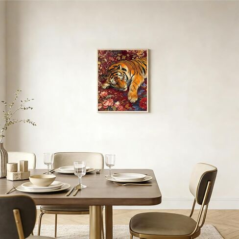 طقم طلاء نمر زهري أحمر عتيق من RLTXBUK بالأرقام للبالغين والأطفال المبتدئين من 4 إلى 12 عامًا، مجموعات طلاء زيتي على القماش مؤطرة لهدايا ديكور المنزل مقاس 16 × 20 بوصة in Kuwait