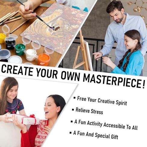 طقم طلاء نمر زهري أحمر عتيق من RLTXBUK بالأرقام للبالغين والأطفال المبتدئين من 4 إلى 12 عامًا، مجموعات طلاء زيتي على القماش مؤطرة لهدايا ديكور المنزل مقاس 16 × 20 بوصة in Kuwait