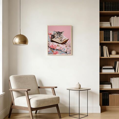 rltxbuk العتاب القط قراءة كتاب الطلاء بالأرقام عدة للبالغين المبتدئين والأطفال 4-12، القطط والكتاب عشاق الهدايا مجموعات الطلاء الزيتي DIY على قماش مؤطرة للمنزل غرفة الأطفال ديكور الشقة 16x20 في in Kuwait