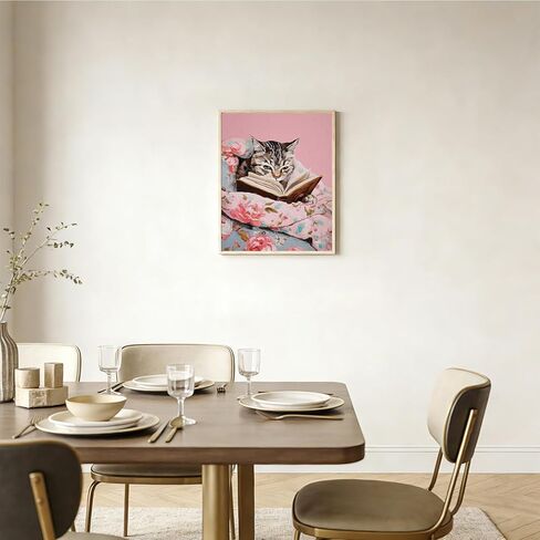 rltxbuk العتاب القط قراءة كتاب الطلاء بالأرقام عدة للبالغين المبتدئين والأطفال 4-12، القطط والكتاب عشاق الهدايا مجموعات الطلاء الزيتي DIY على قماش مؤطرة للمنزل غرفة الأطفال ديكور الشقة 16x20 في in Kuwait